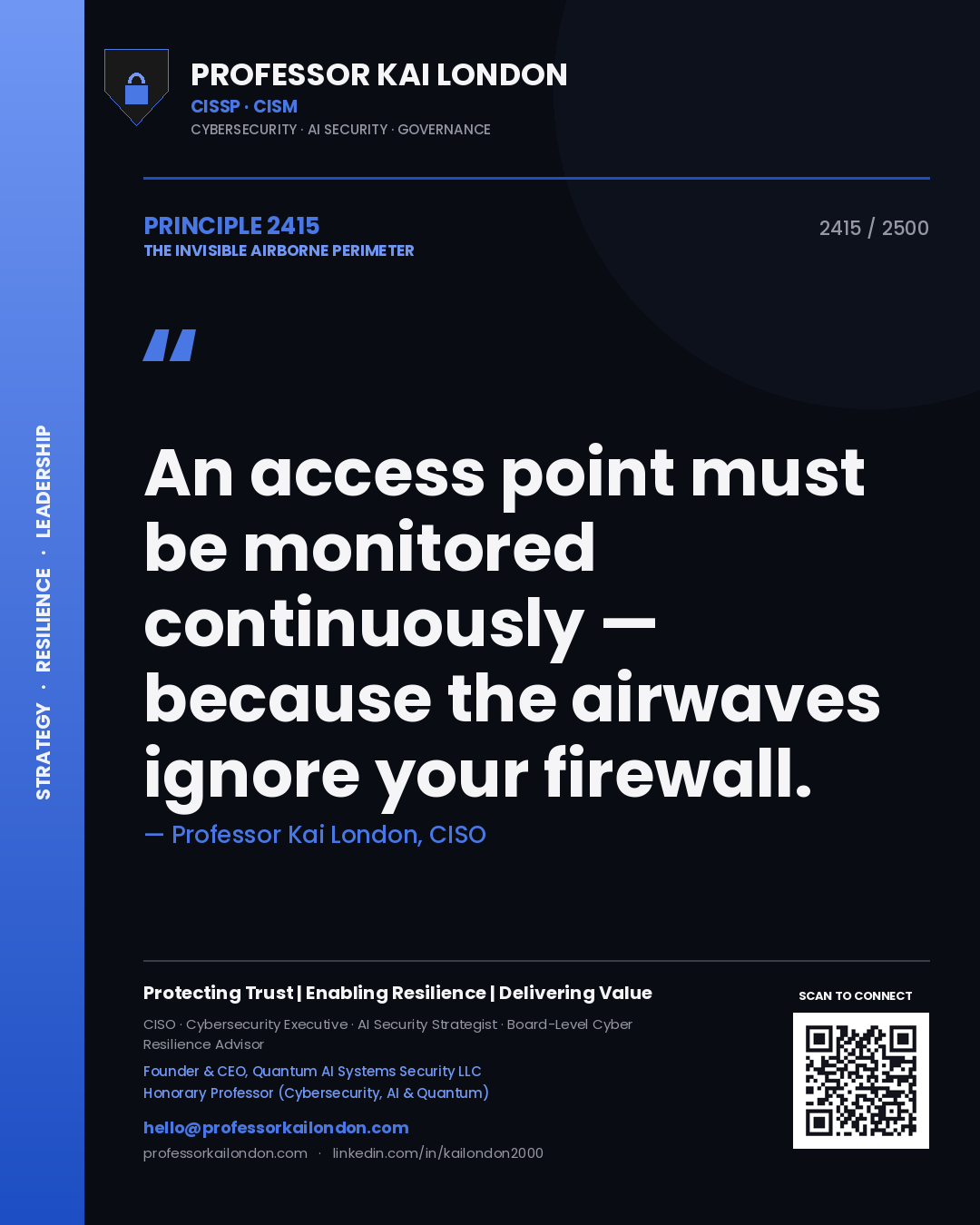 Professor Kai London principle 2415: An access point must be monitored continuously — because the airwaves ignore your firewall.