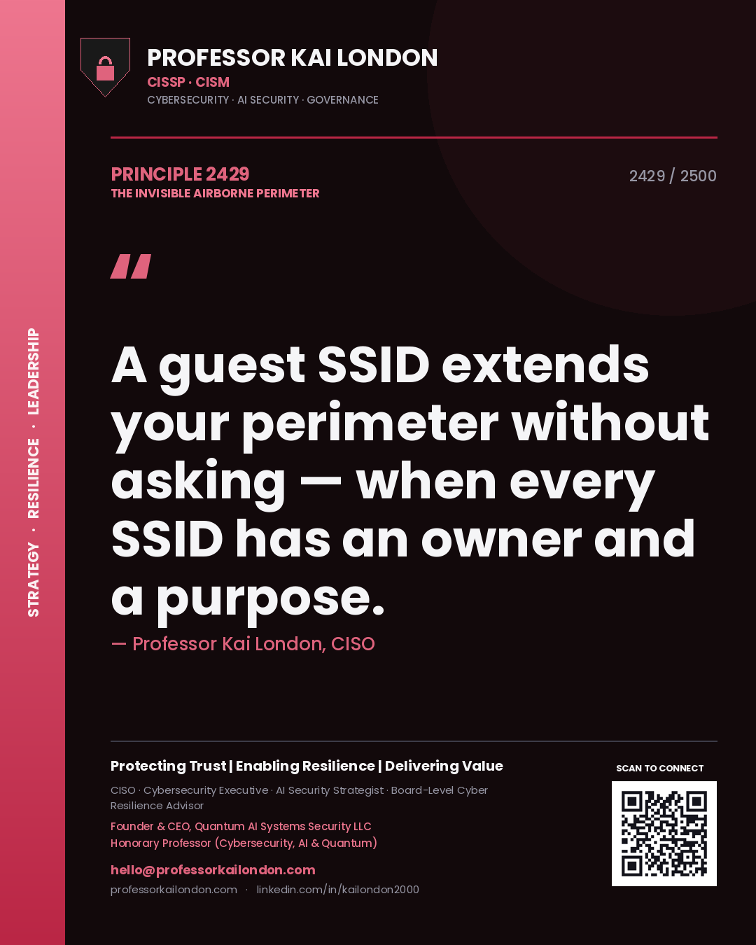 Professor Kai London principle 2429: A guest SSID extends your perimeter without asking — when every SSID has an owner and a purpose.