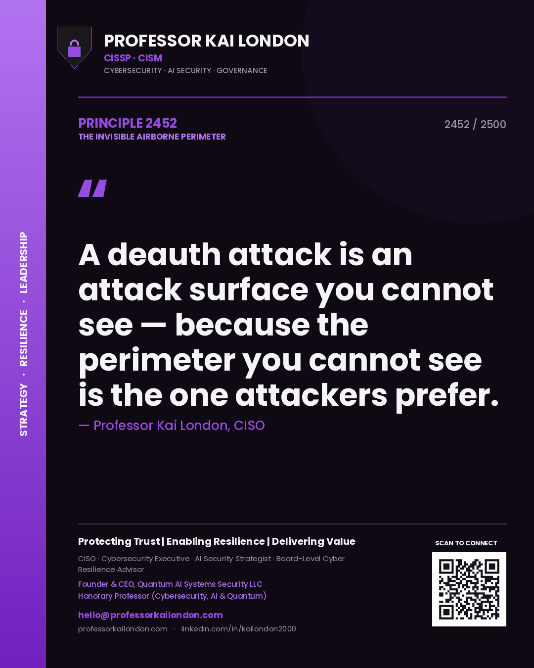 Professor Kai London principle 2452: A deauth attack is an attack surface you cannot see — because the perimeter you cannot see is the one attackers prefer.
