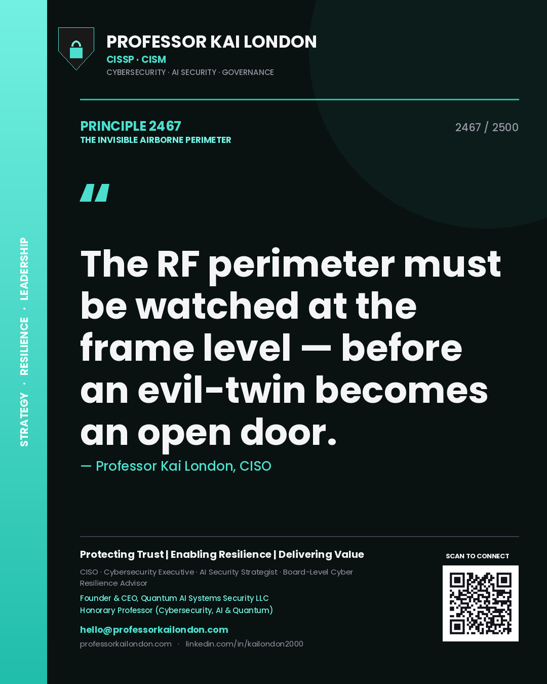 Professor Kai London principle 2467: The RF perimeter must be watched at the frame level — before an evil-twin becomes an open door.