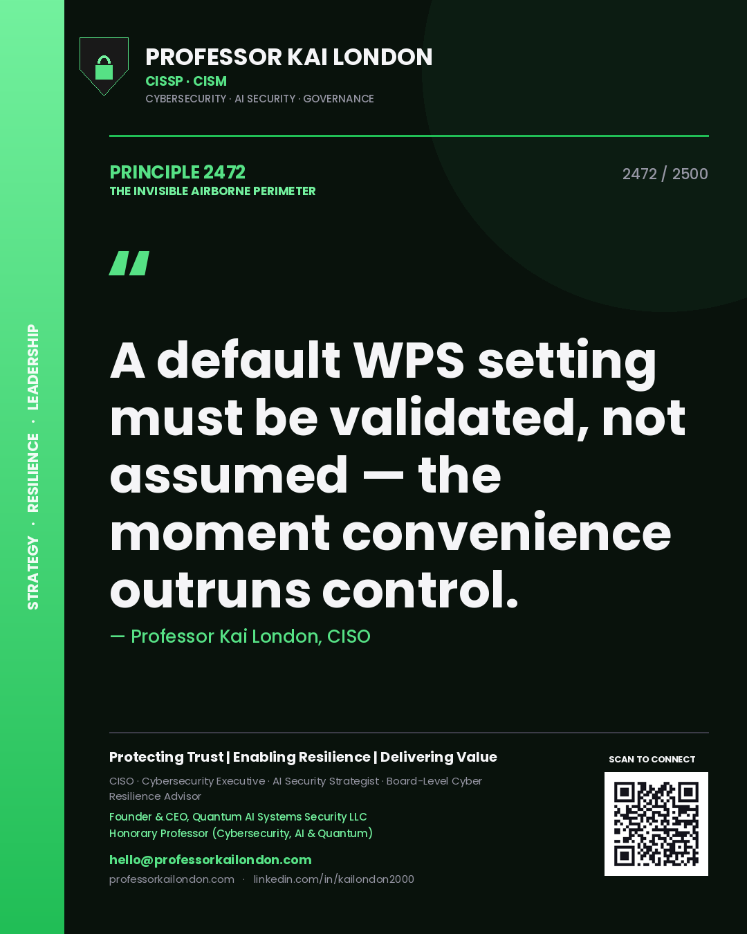 Professor Kai London principle 2472: A default WPS setting must be validated, not assumed — the moment convenience outruns control.