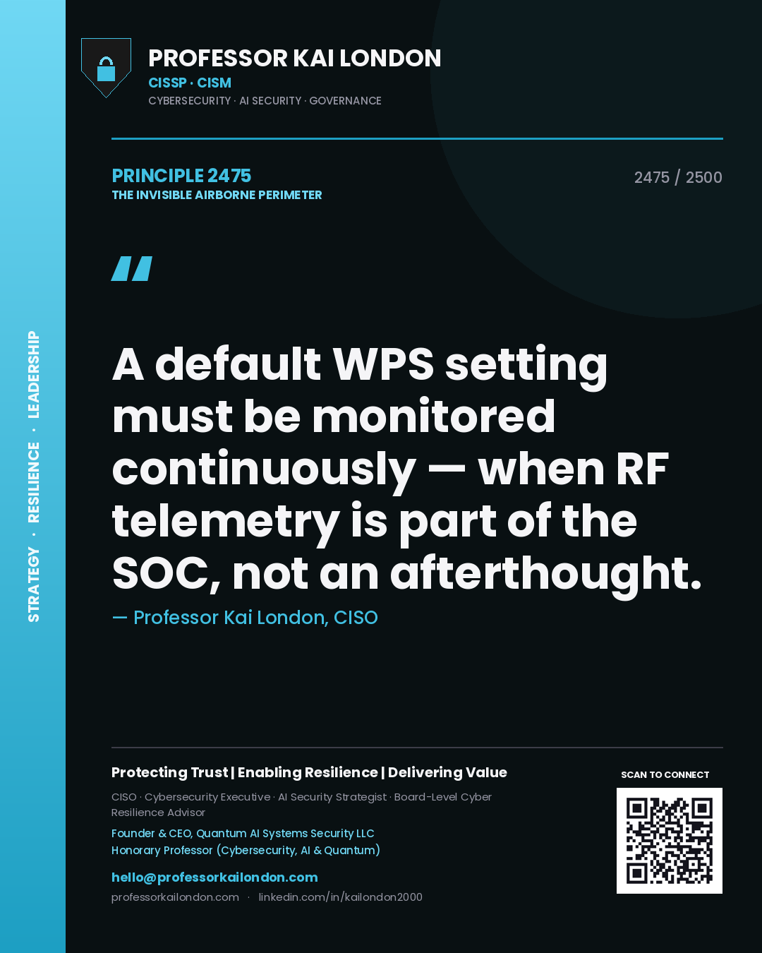 Professor Kai London principle 2475: A default WPS setting must be monitored continuously — when RF telemetry is part of the SOC, not an afterthought.