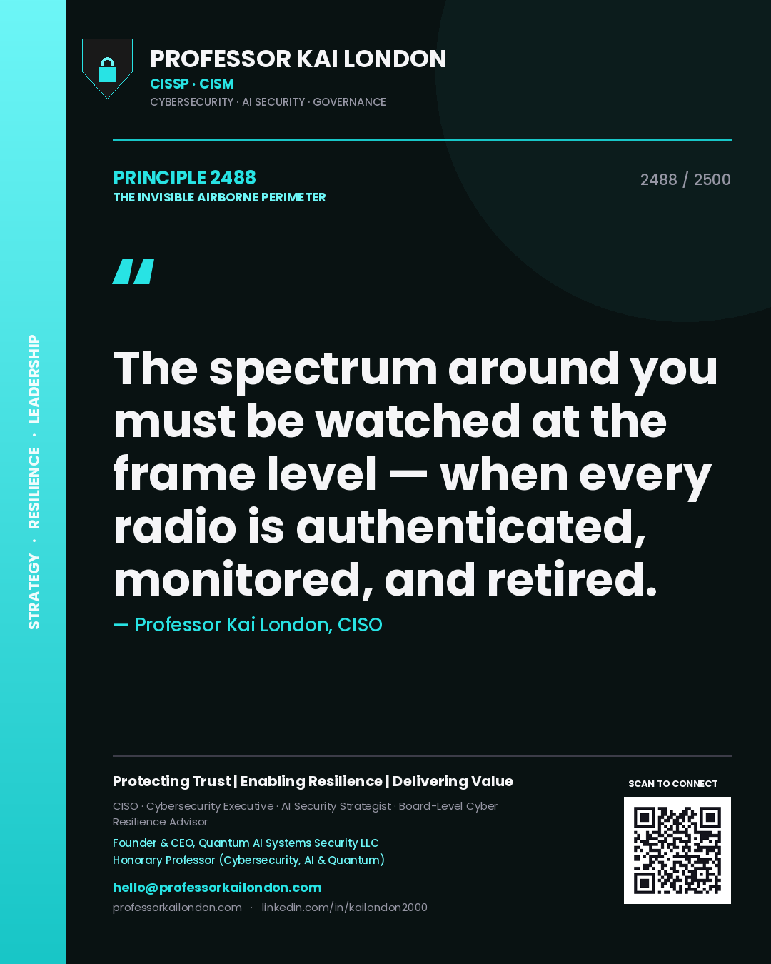 Professor Kai London principle 2488: The spectrum around you must be watched at the frame level — when every radio is authenticated, monitored, and retired.