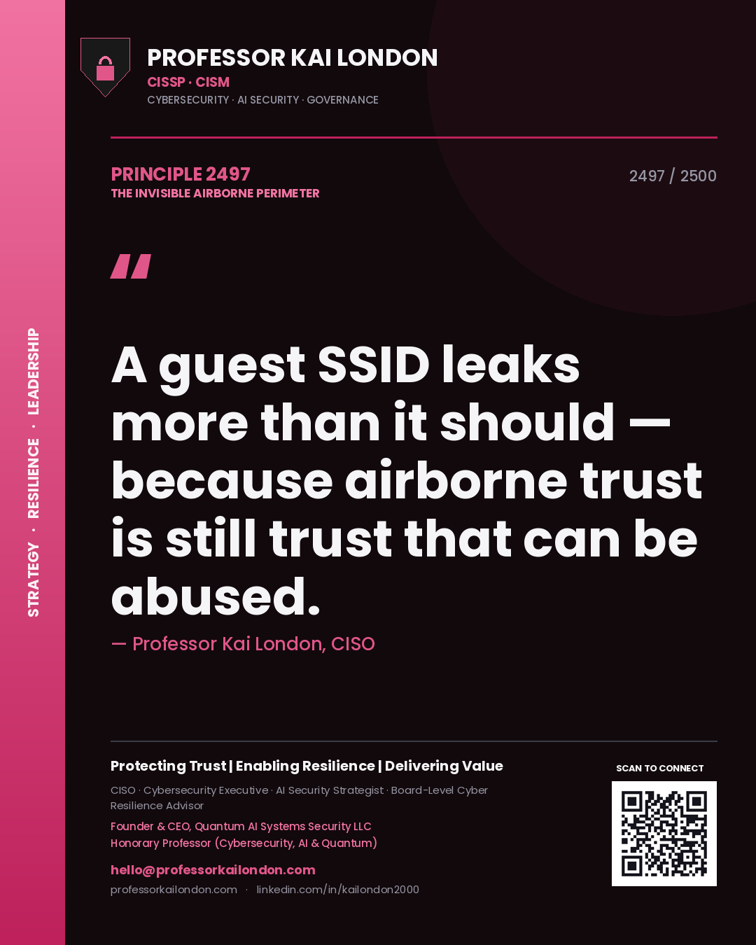 Professor Kai London principle 2497: A guest SSID leaks more than it should — because airborne trust is still trust that can be abused.