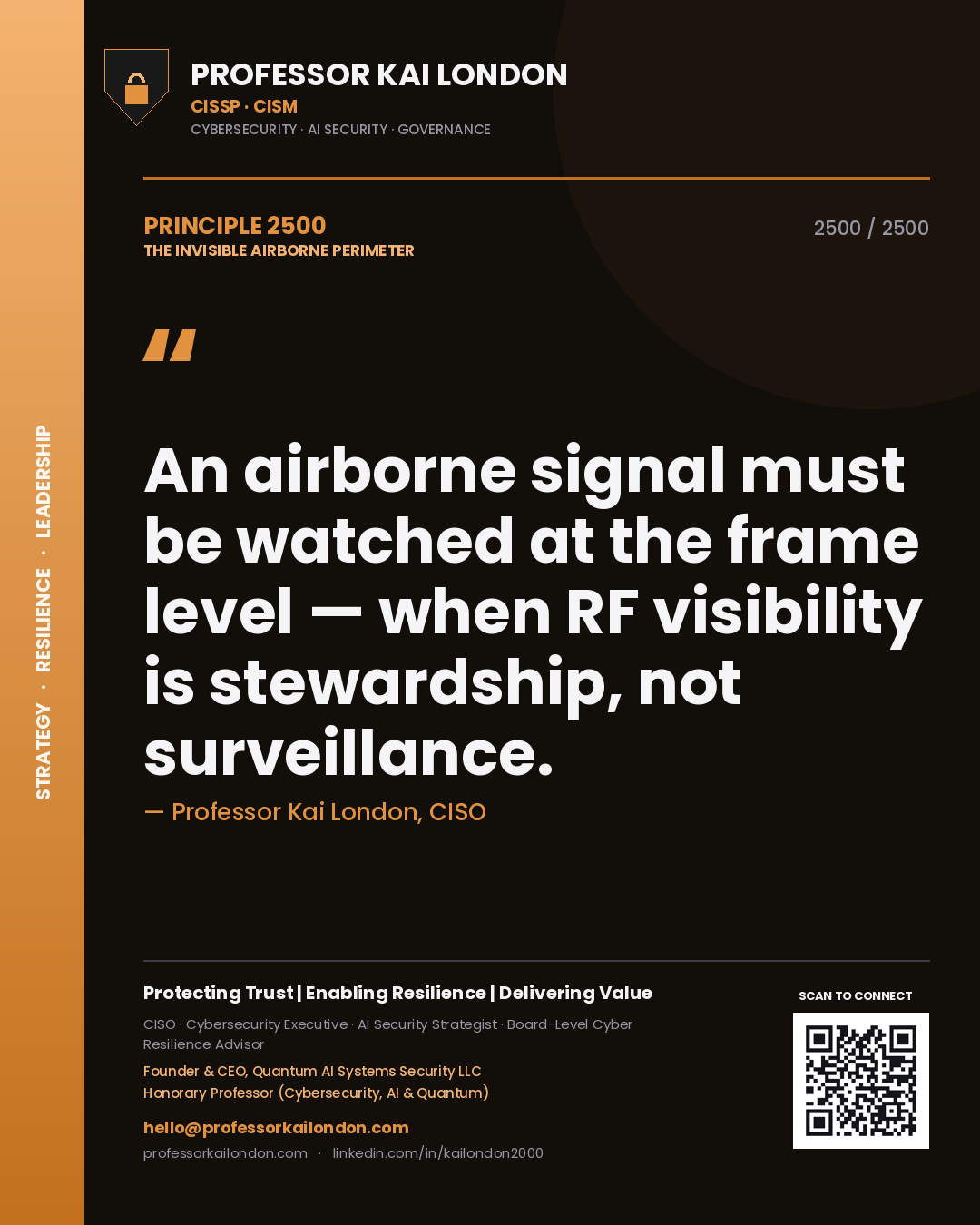 Professor Kai London principle 2500: An airborne signal must be watched at the frame level — when RF visibility is stewardship, not surveillance.