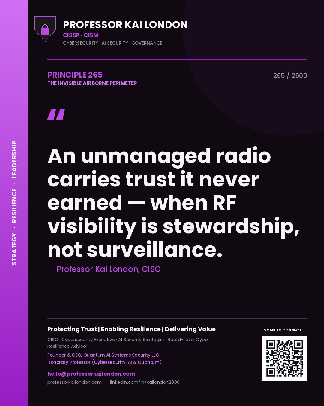 Professor Kai London principle 265: An unmanaged radio carries trust it never earned — when RF visibility is stewardship, not surveillance.