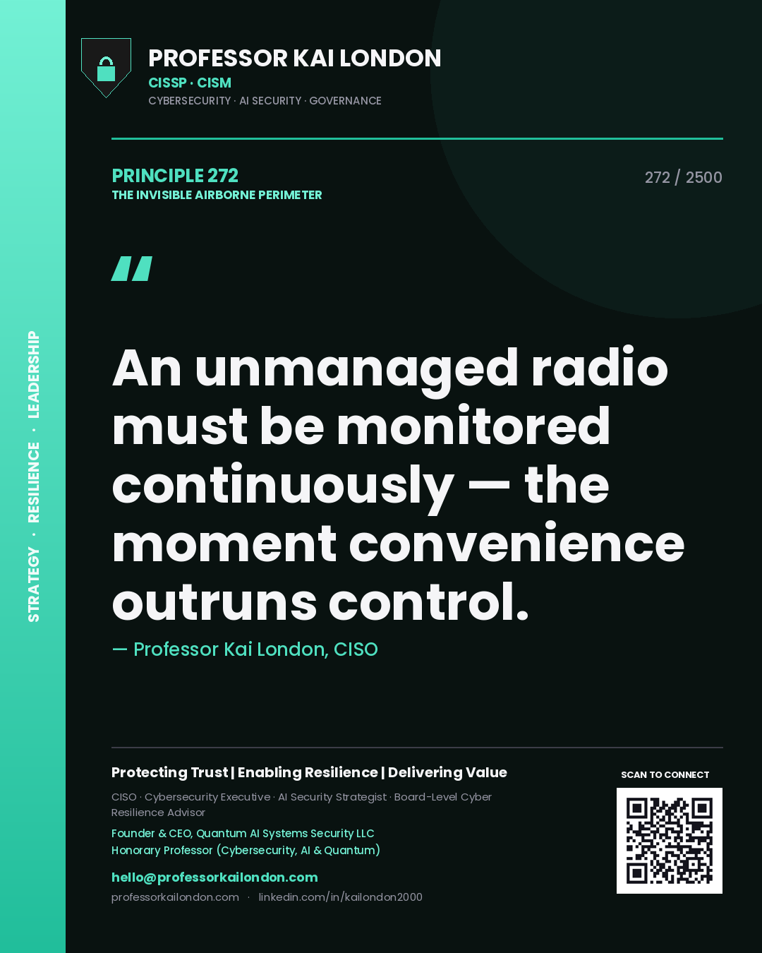 Professor Kai London principle 272: An unmanaged radio must be monitored continuously — the moment convenience outruns control.