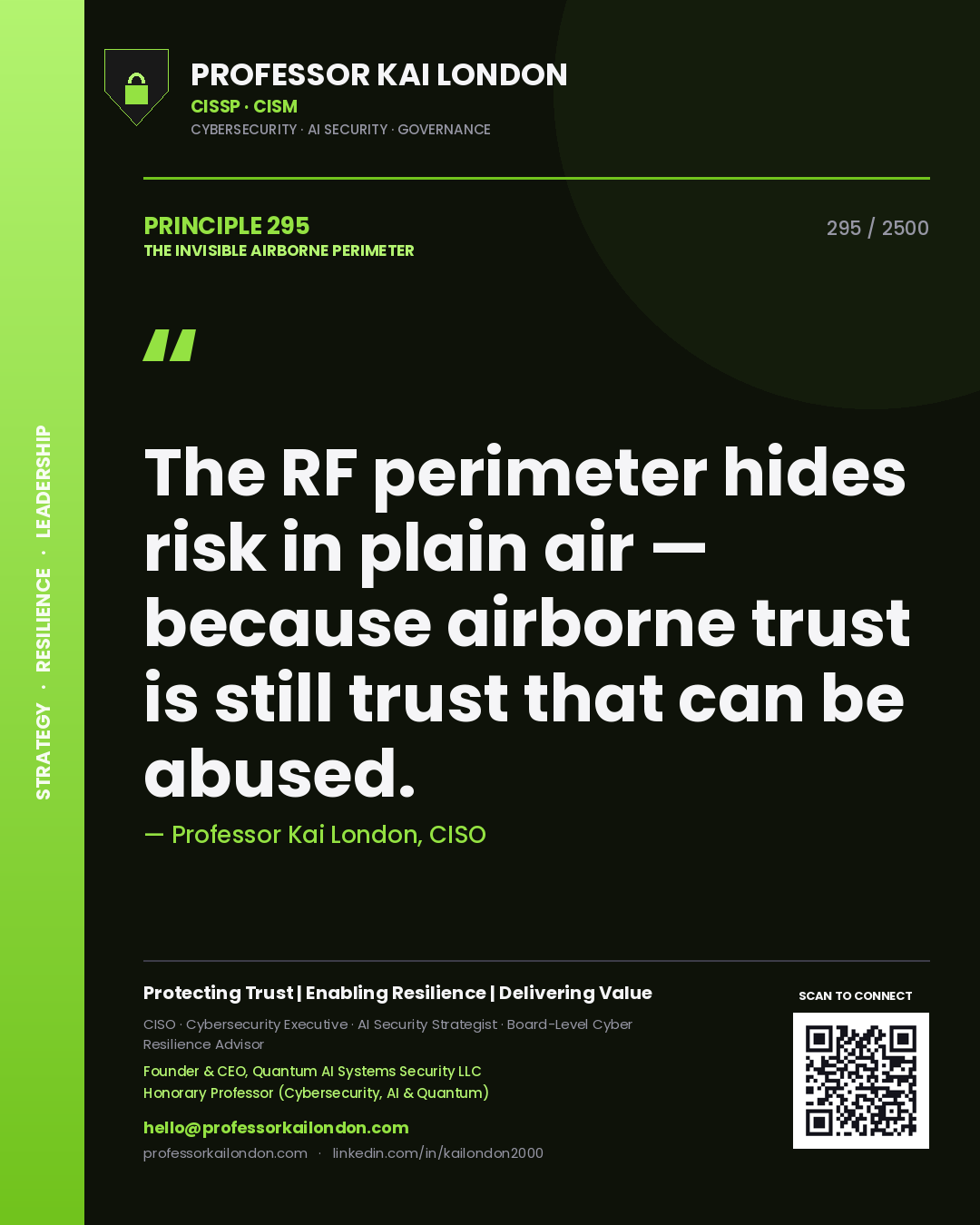 Professor Kai London principle 295: The RF perimeter hides risk in plain air — because airborne trust is still trust that can be abused.
