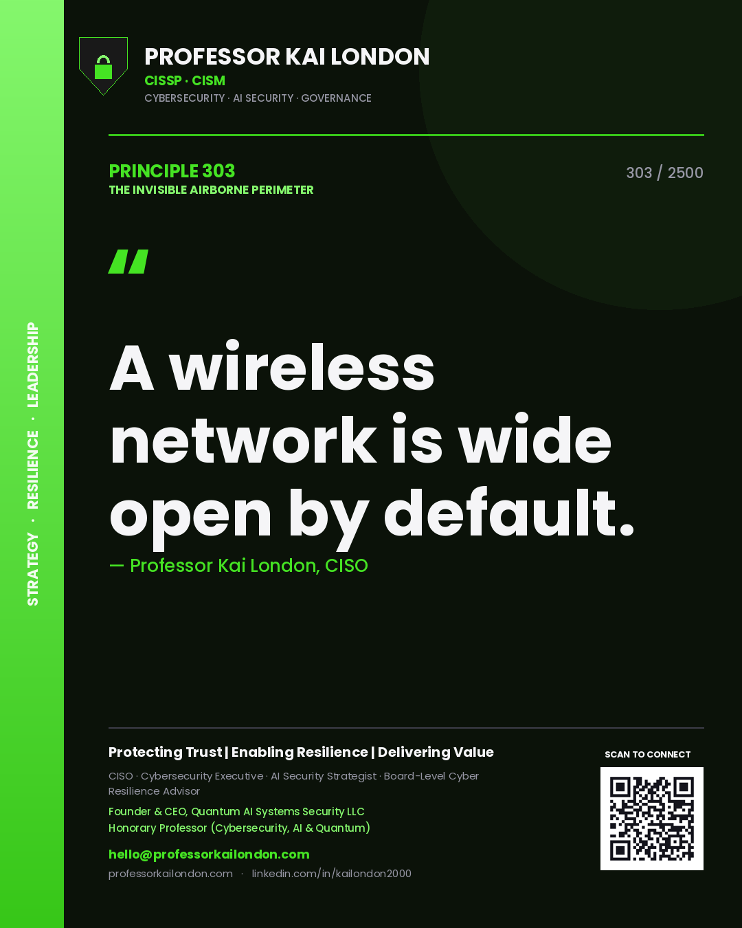 Professor Kai London principle 303: A wireless network is wide open by default.