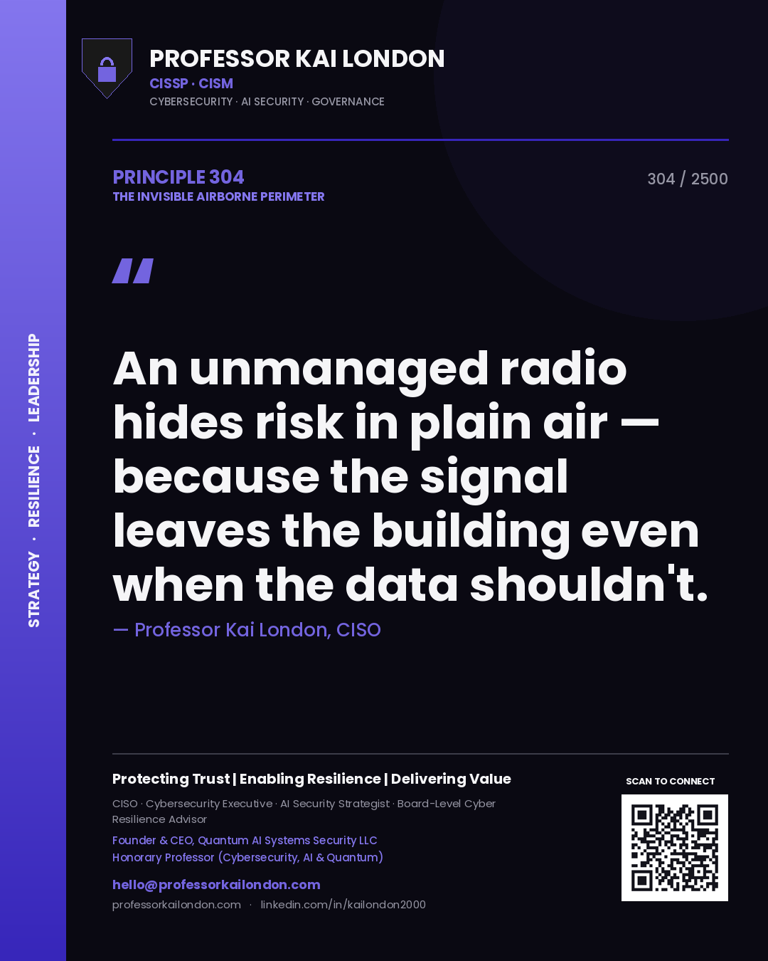 Professor Kai London principle 304: An unmanaged radio hides risk in plain air — because the signal leaves the building even when the data shouldn't.