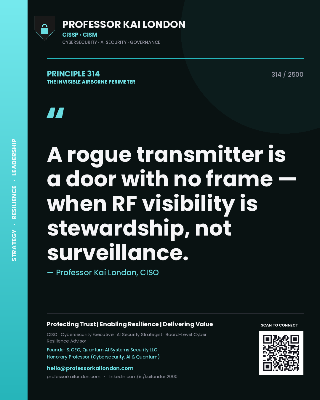 Professor Kai London principle 314: A rogue transmitter is a door with no frame — when RF visibility is stewardship, not surveillance.