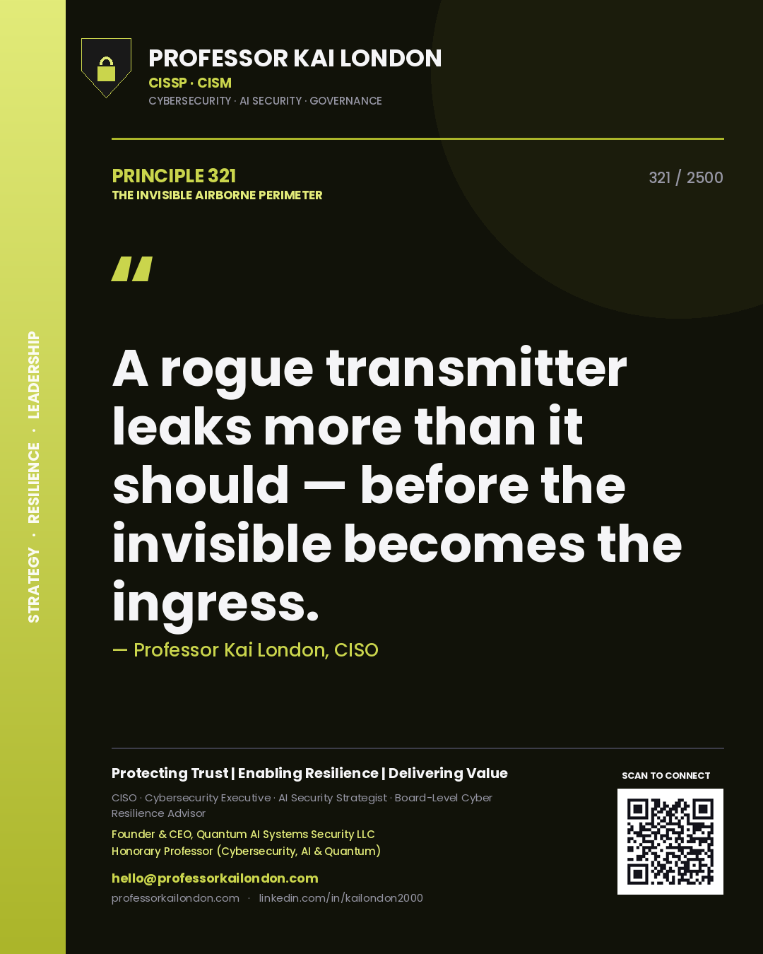 Professor Kai London principle 321: A rogue transmitter leaks more than it should — before the invisible becomes the ingress.