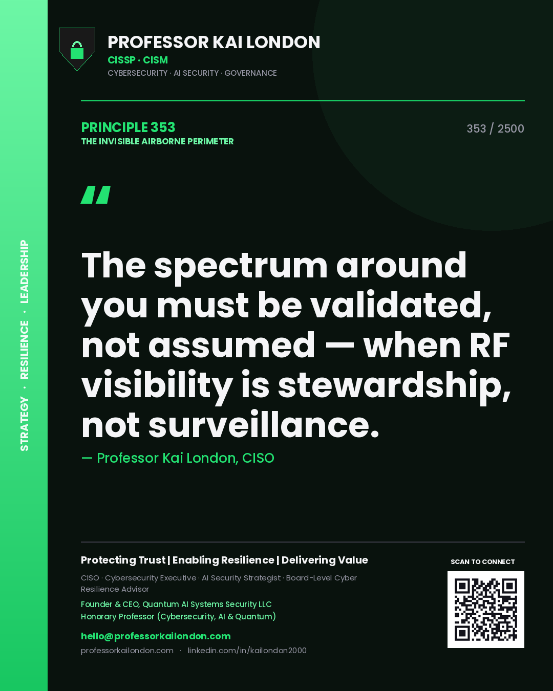 Professor Kai London principle 353: The spectrum around you must be validated, not assumed — when RF visibility is stewardship, not surveillance.