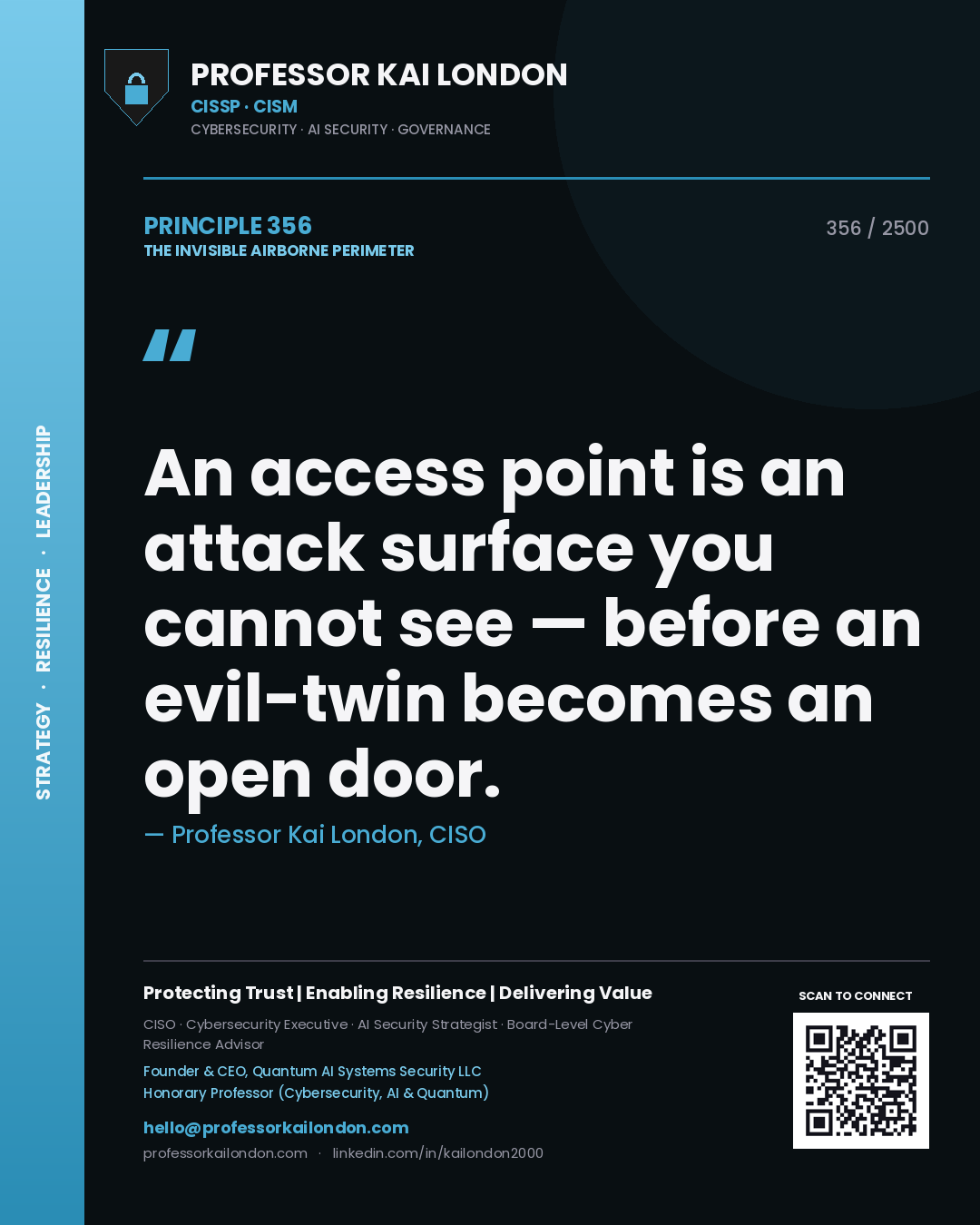 Professor Kai London principle 356: An access point is an attack surface you cannot see — before an evil-twin becomes an open door.