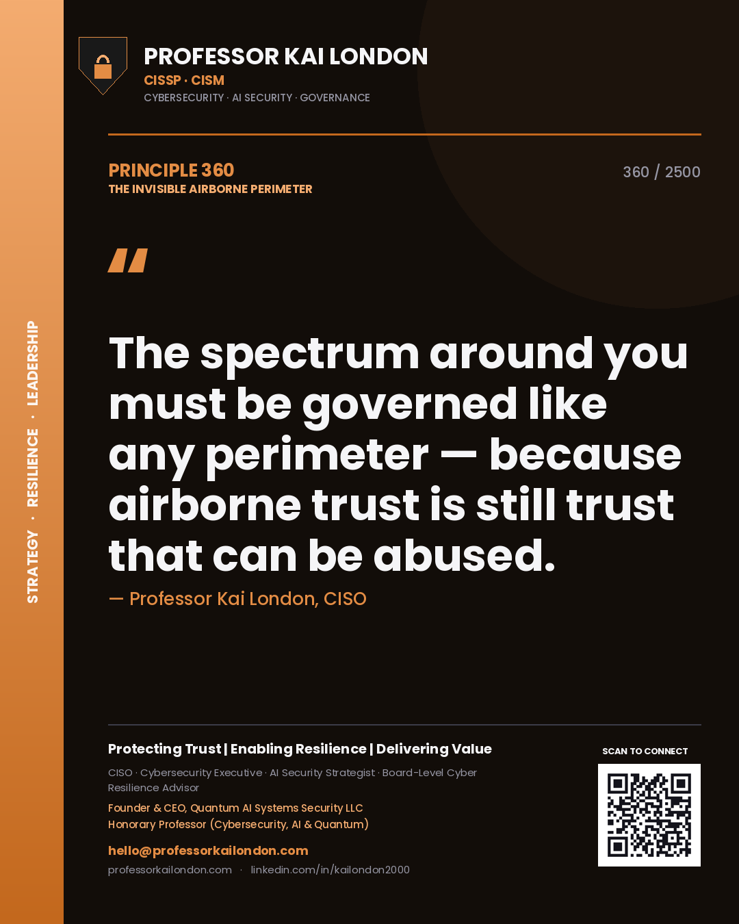 Professor Kai London principle 360: The spectrum around you must be governed like any perimeter — because airborne trust is still trust that can be abused.