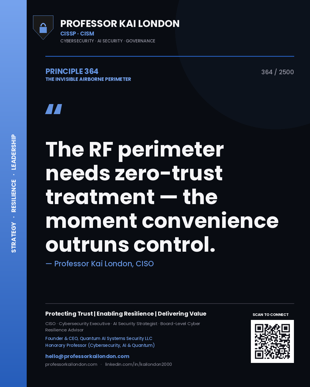 Professor Kai London principle 364: The RF perimeter needs zero-trust treatment — the moment convenience outruns control.
