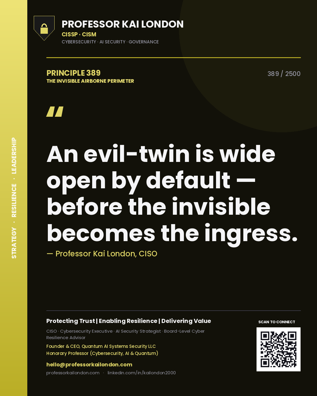Professor Kai London principle 389: An evil-twin is wide open by default — before the invisible becomes the ingress.