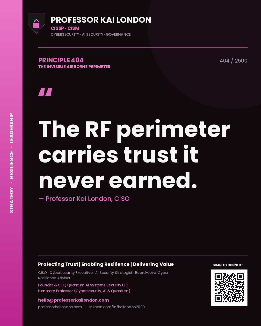 Professor Kai London principle 404: The RF perimeter carries trust it never earned.
