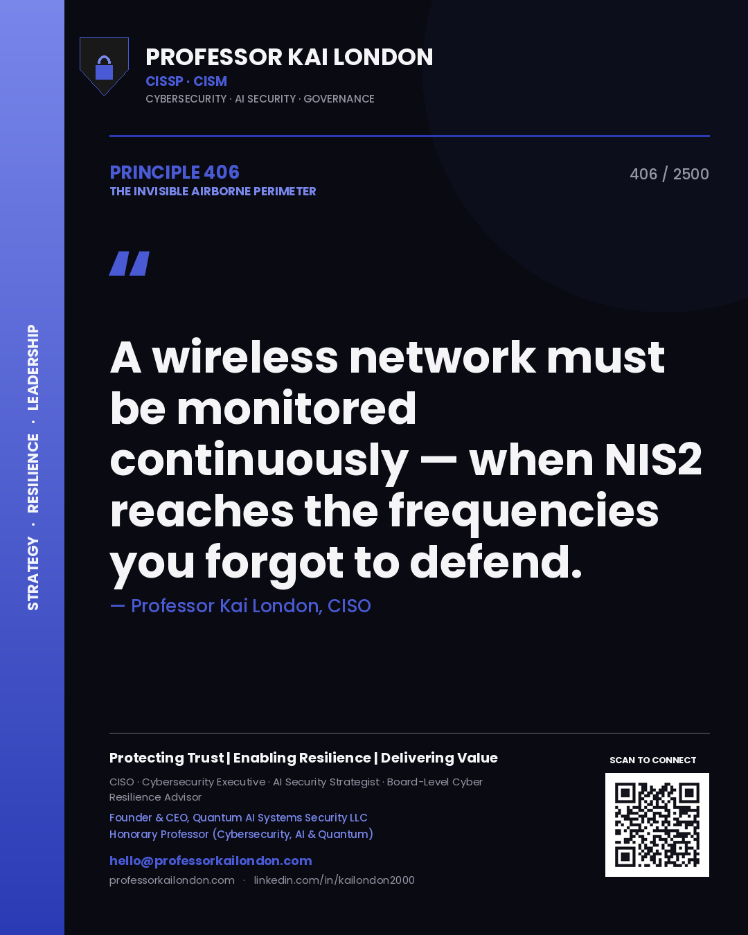 Professor Kai London principle 406: A wireless network must be monitored continuously — when NIS2 reaches the frequencies you forgot to defend.