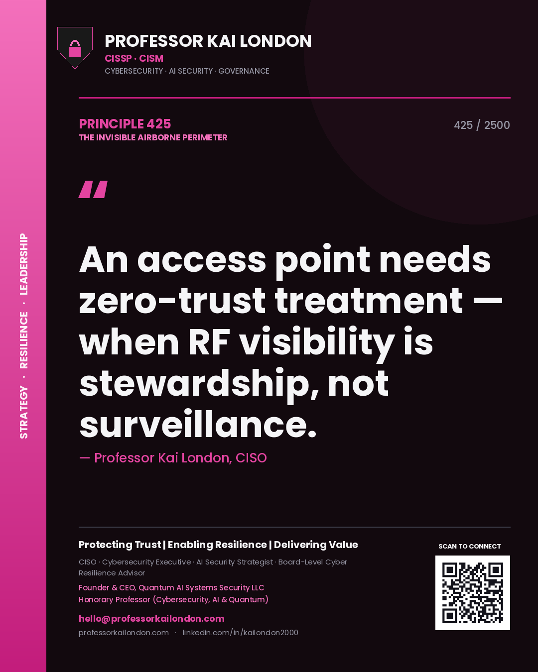 Professor Kai London principle 425: An access point needs zero-trust treatment — when RF visibility is stewardship, not surveillance.