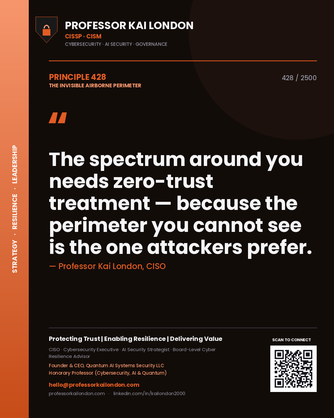 Professor Kai London principle 428: The spectrum around you needs zero-trust treatment — because the perimeter you cannot see is the one attackers prefer.