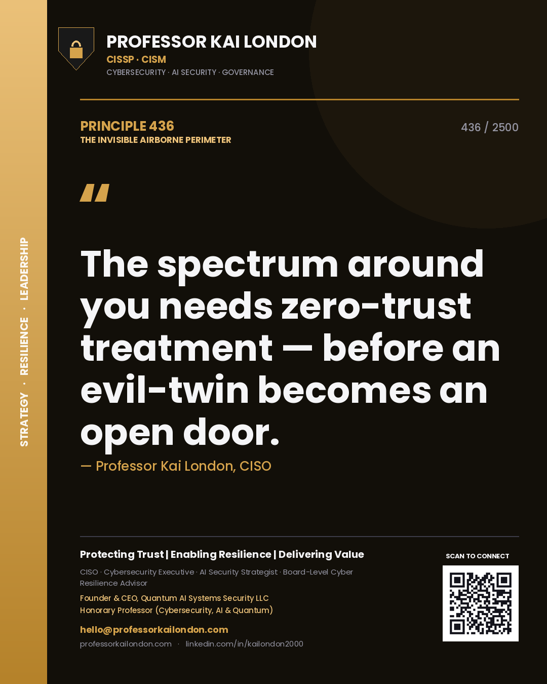 Professor Kai London principle 436: The spectrum around you needs zero-trust treatment — before an evil-twin becomes an open door.