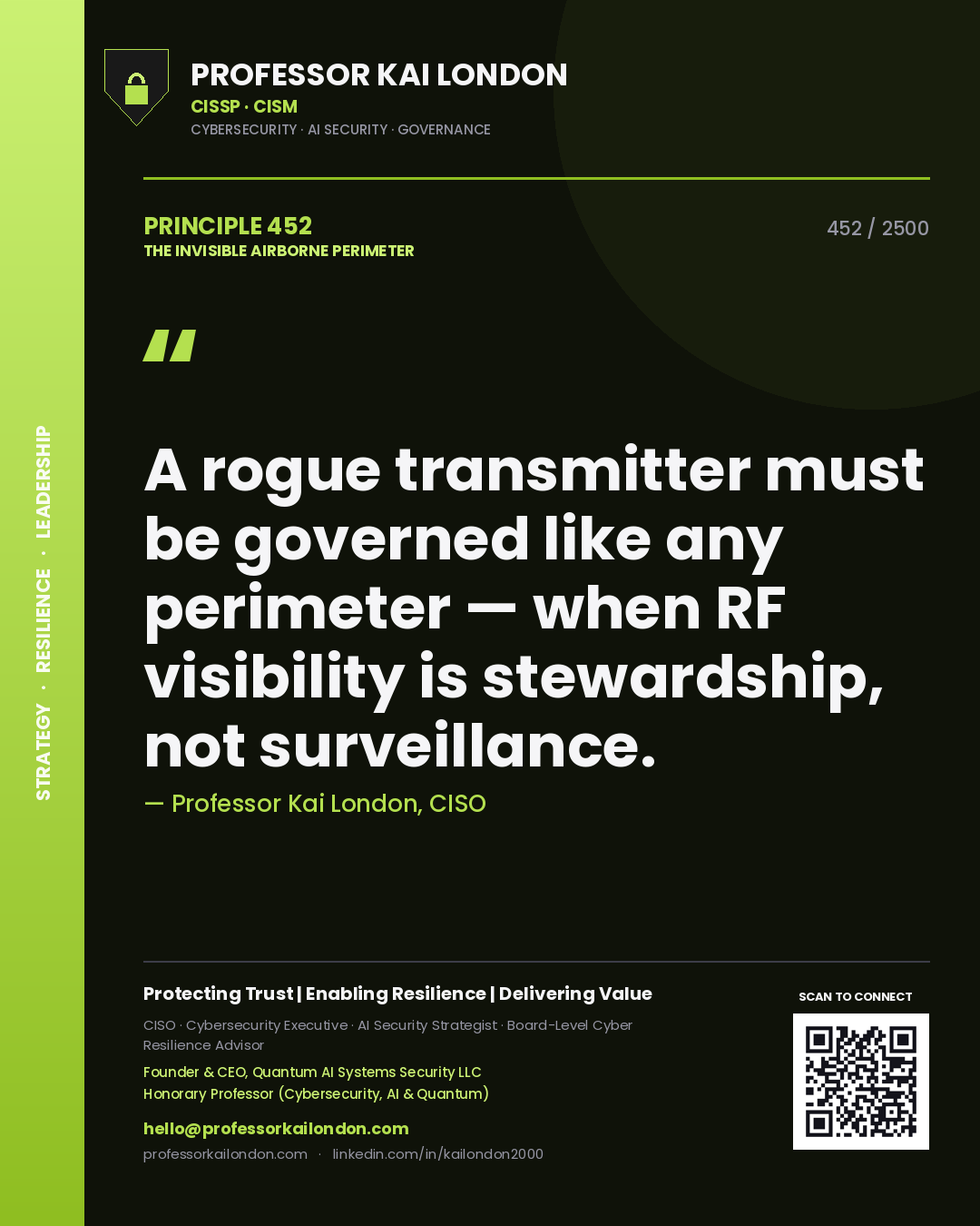 Professor Kai London principle 452: A rogue transmitter must be governed like any perimeter — when RF visibility is stewardship, not surveillance.
