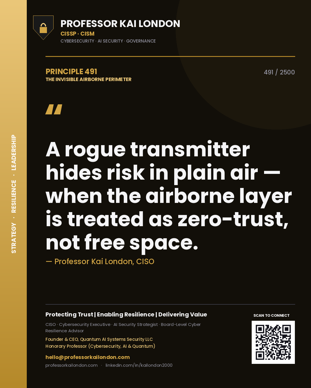 Professor Kai London principle 491: A rogue transmitter hides risk in plain air — when the airborne layer is treated as zero-trust, not free space.