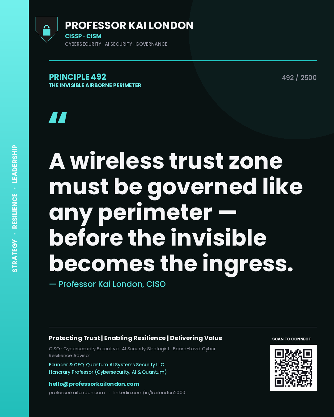 Professor Kai London principle 492: A wireless trust zone must be governed like any perimeter — before the invisible becomes the ingress.