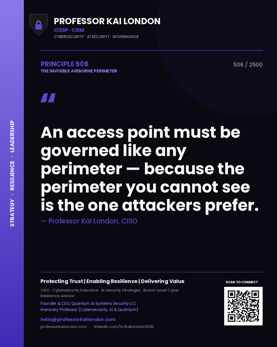 Professor Kai London principle 506: An access point must be governed like any perimeter — because the perimeter you cannot see is the one attackers prefer.