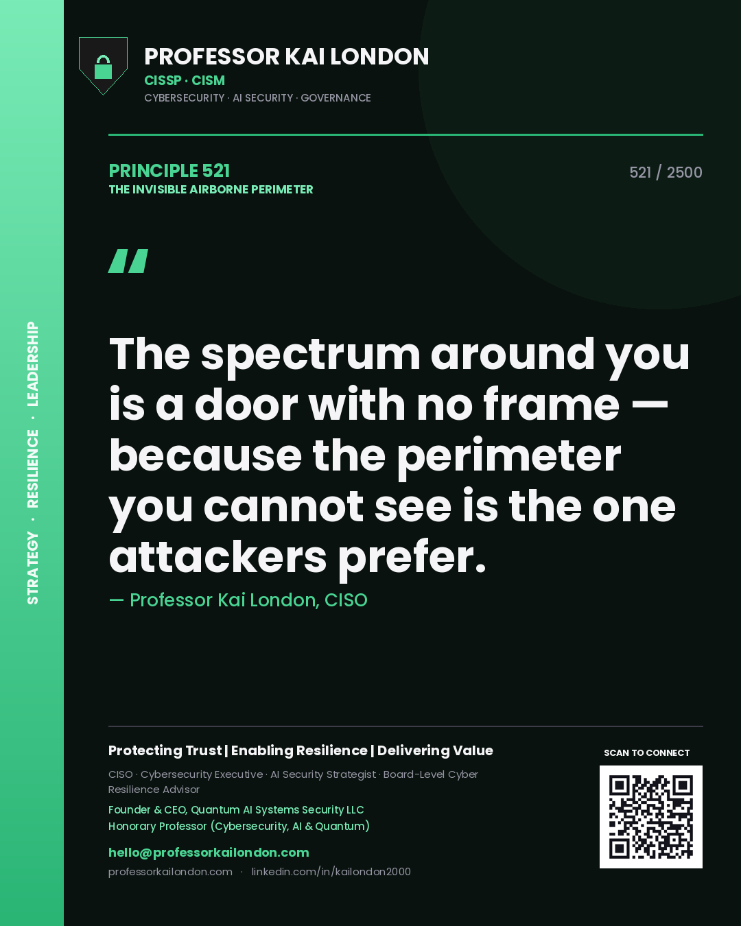 Professor Kai London principle 521: The spectrum around you is a door with no frame — because the perimeter you cannot see is the one attackers prefer.