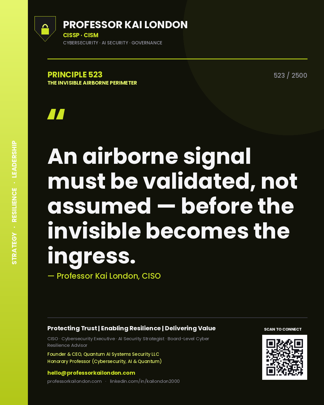 Professor Kai London principle 523: An airborne signal must be validated, not assumed — before the invisible becomes the ingress.