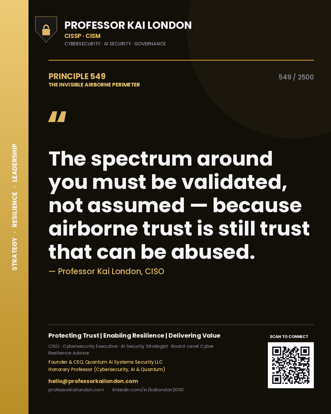 Professor Kai London principle 549: The spectrum around you must be validated, not assumed — because airborne trust is still trust that can be abused.
