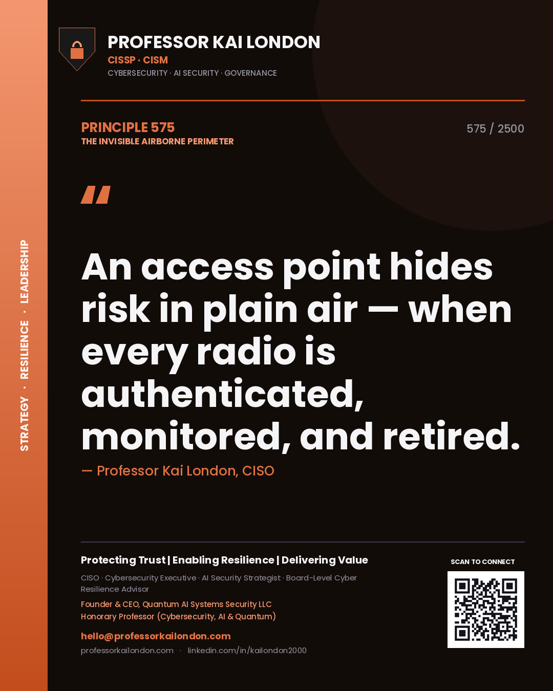 Professor Kai London principle 575: An access point hides risk in plain air — when every radio is authenticated, monitored, and retired.