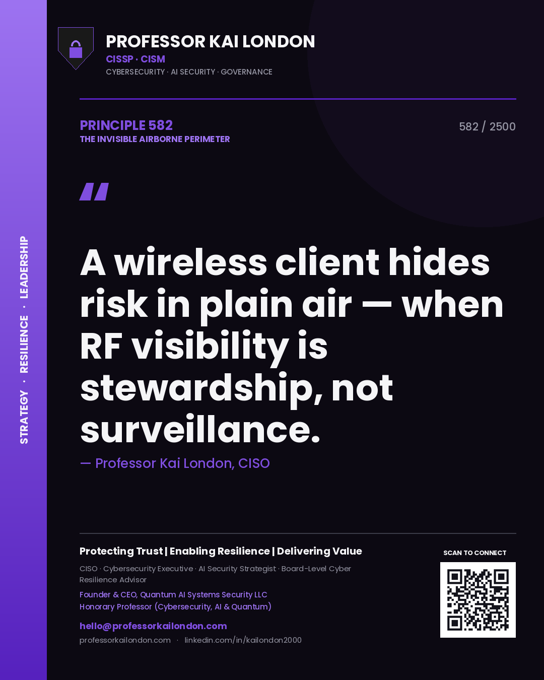Professor Kai London principle 582: A wireless client hides risk in plain air — when RF visibility is stewardship, not surveillance.