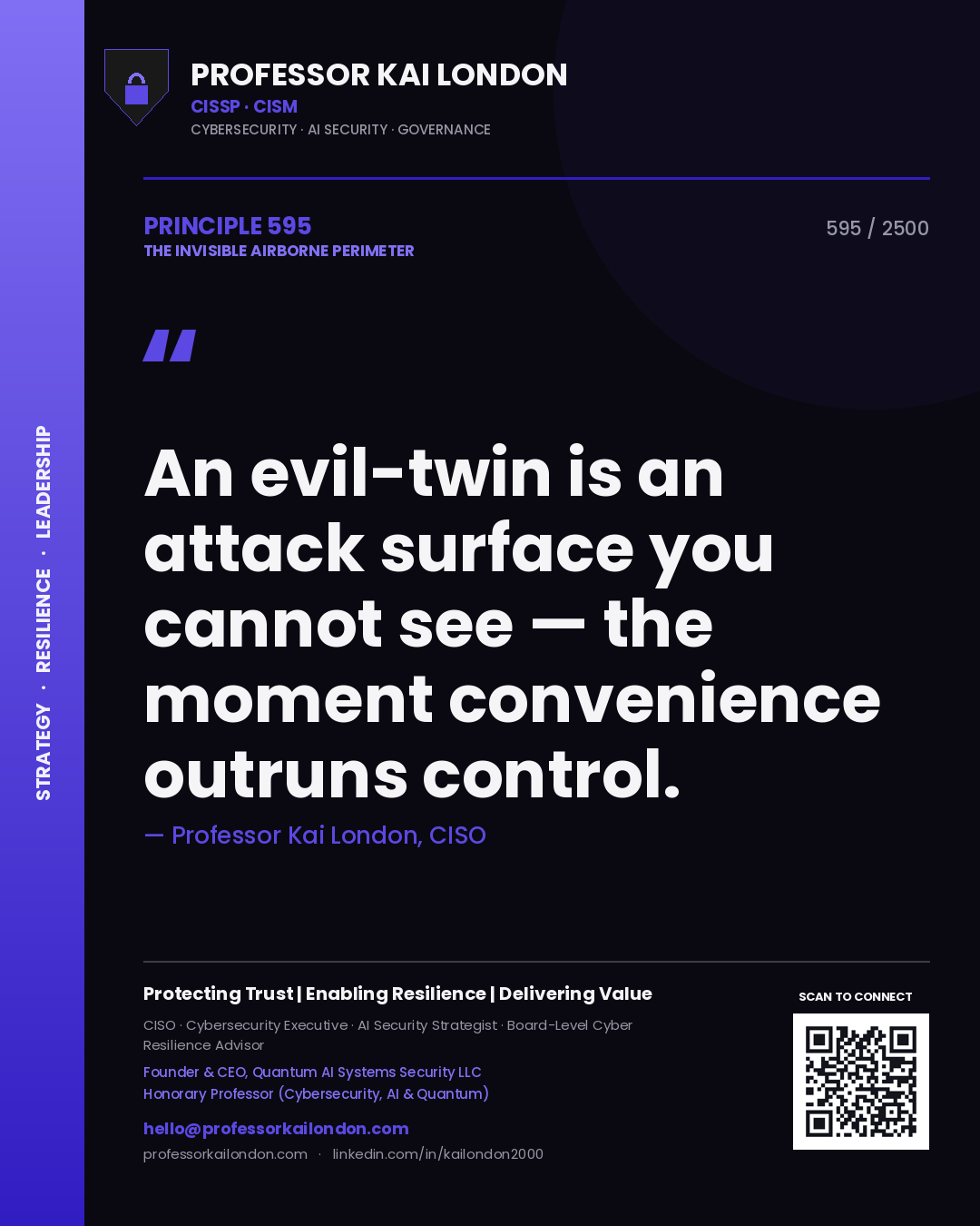 Professor Kai London principle 595: An evil-twin is an attack surface you cannot see — the moment convenience outruns control.