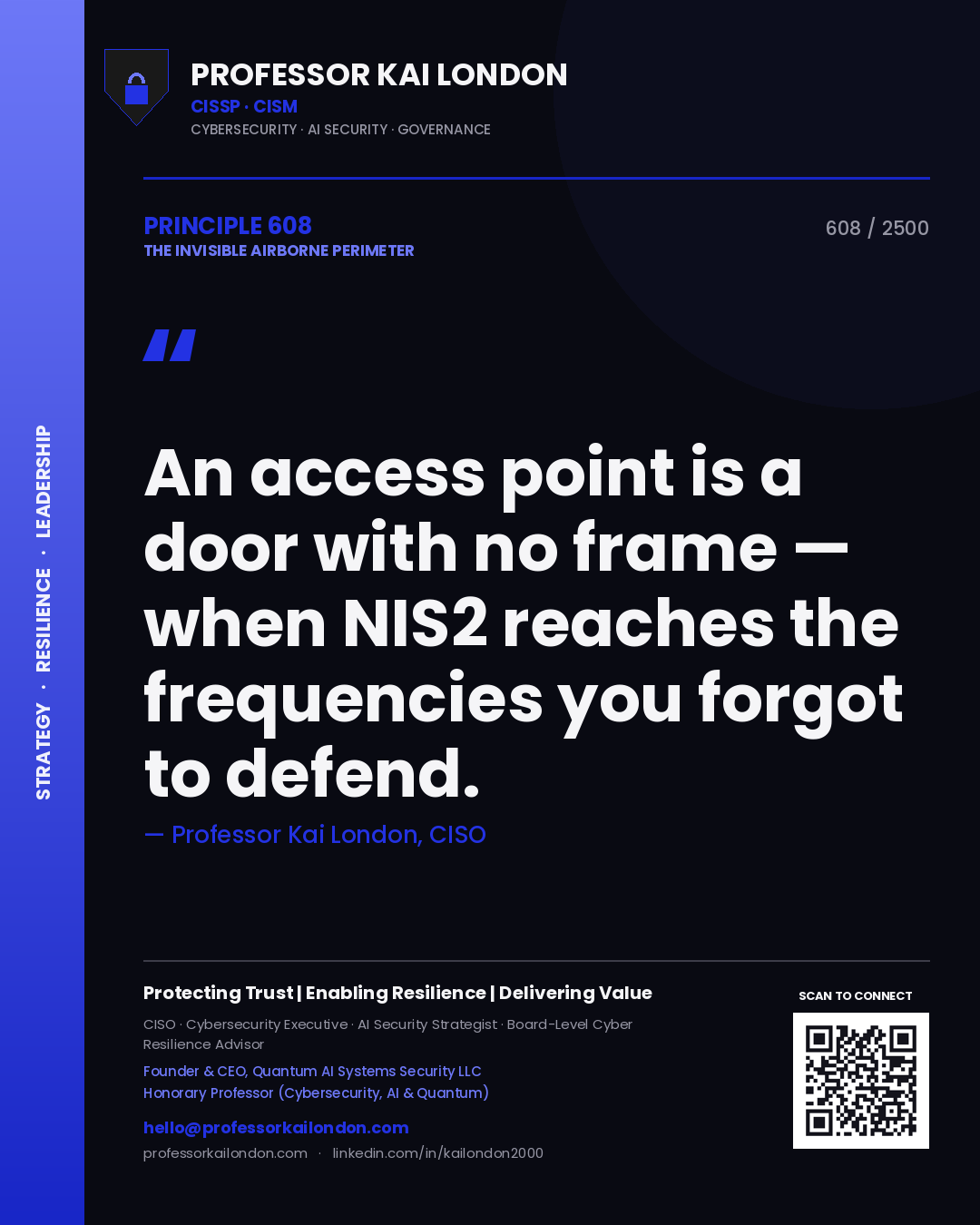Professor Kai London principle 608: An access point is a door with no frame — when NIS2 reaches the frequencies you forgot to defend.