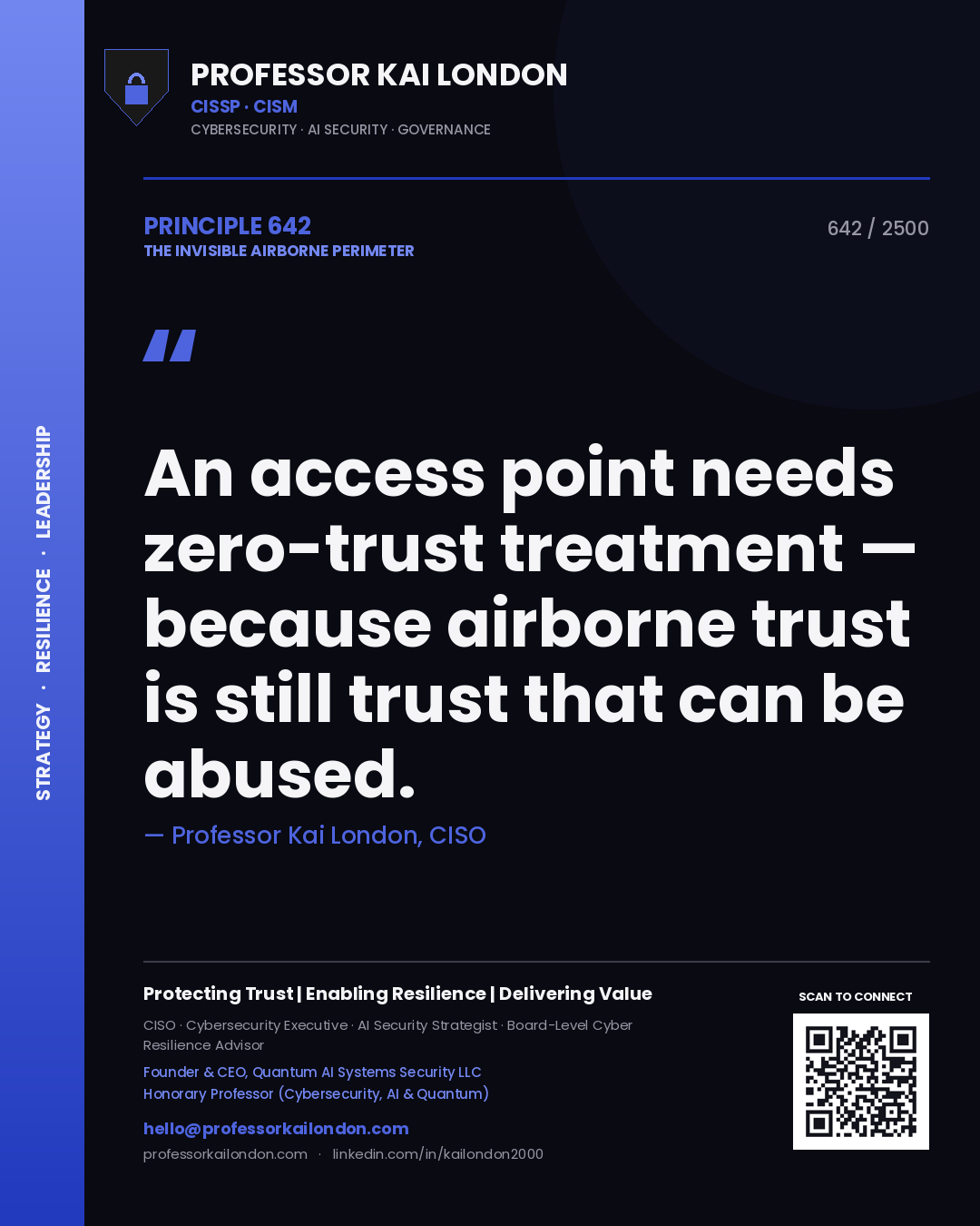 Professor Kai London principle 642: An access point needs zero-trust treatment — because airborne trust is still trust that can be abused.