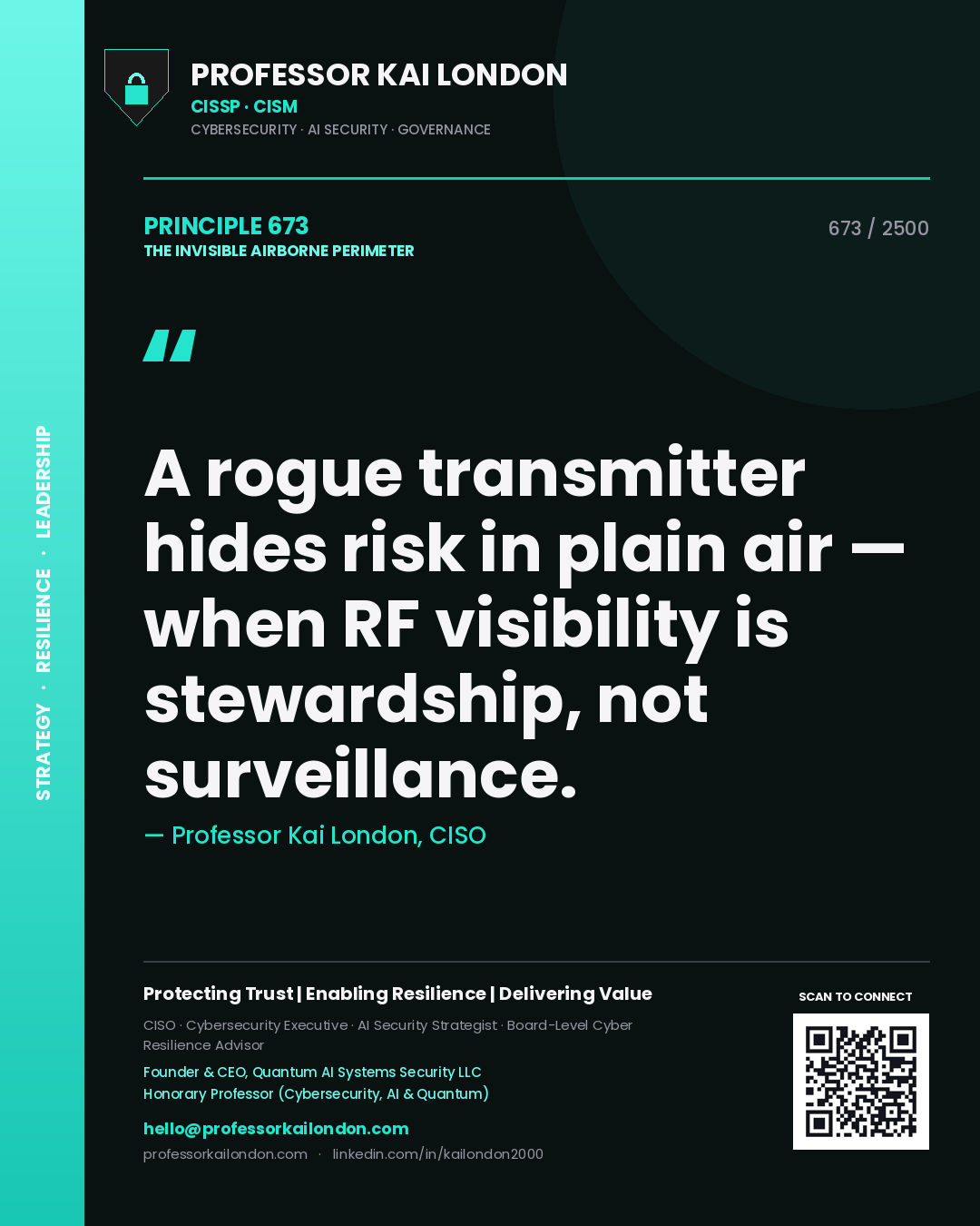 Professor Kai London principle 673: A rogue transmitter hides risk in plain air — when RF visibility is stewardship, not surveillance.