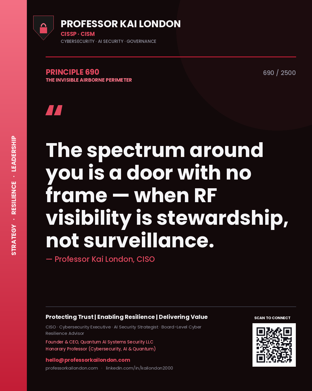 Professor Kai London principle 690: The spectrum around you is a door with no frame — when RF visibility is stewardship, not surveillance.