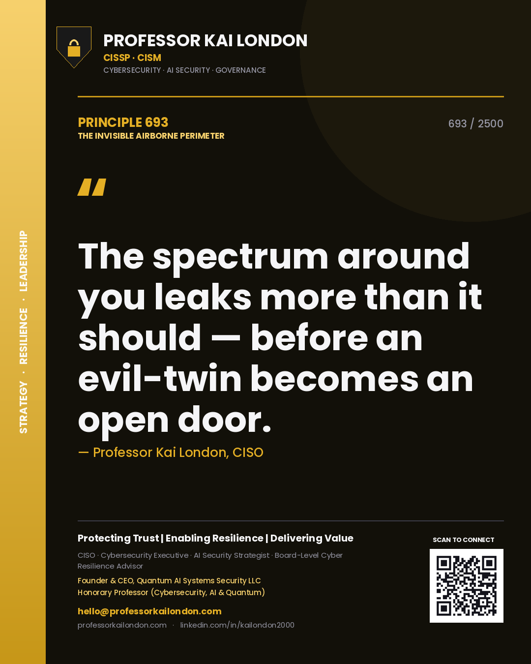 Professor Kai London principle 693: The spectrum around you leaks more than it should — before an evil-twin becomes an open door.