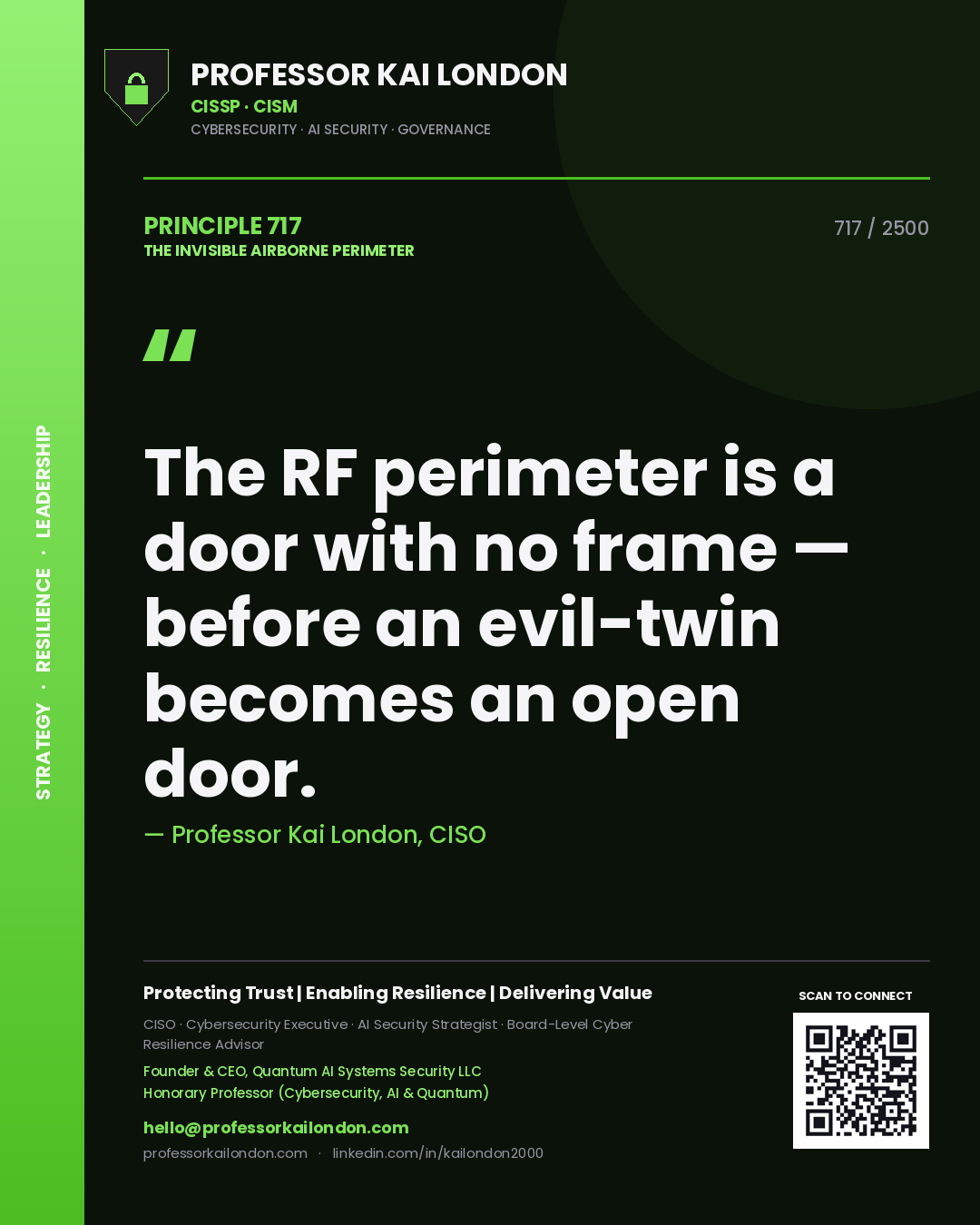 Professor Kai London principle 717: The RF perimeter is a door with no frame — before an evil-twin becomes an open door.