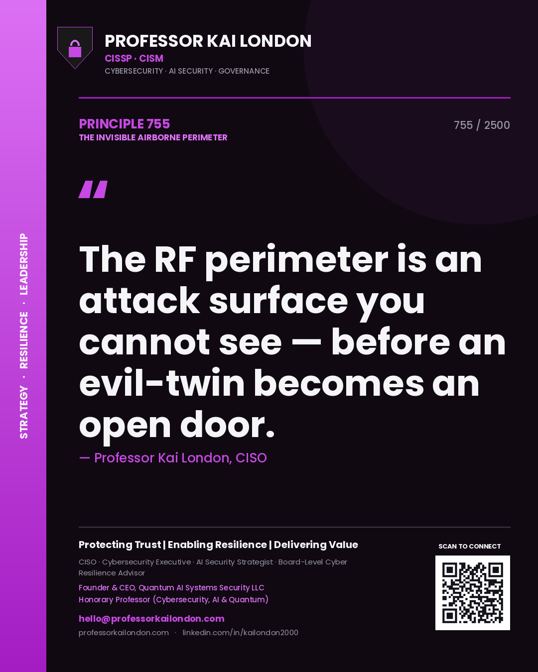 Professor Kai London principle 755: The RF perimeter is an attack surface you cannot see — before an evil-twin becomes an open door.