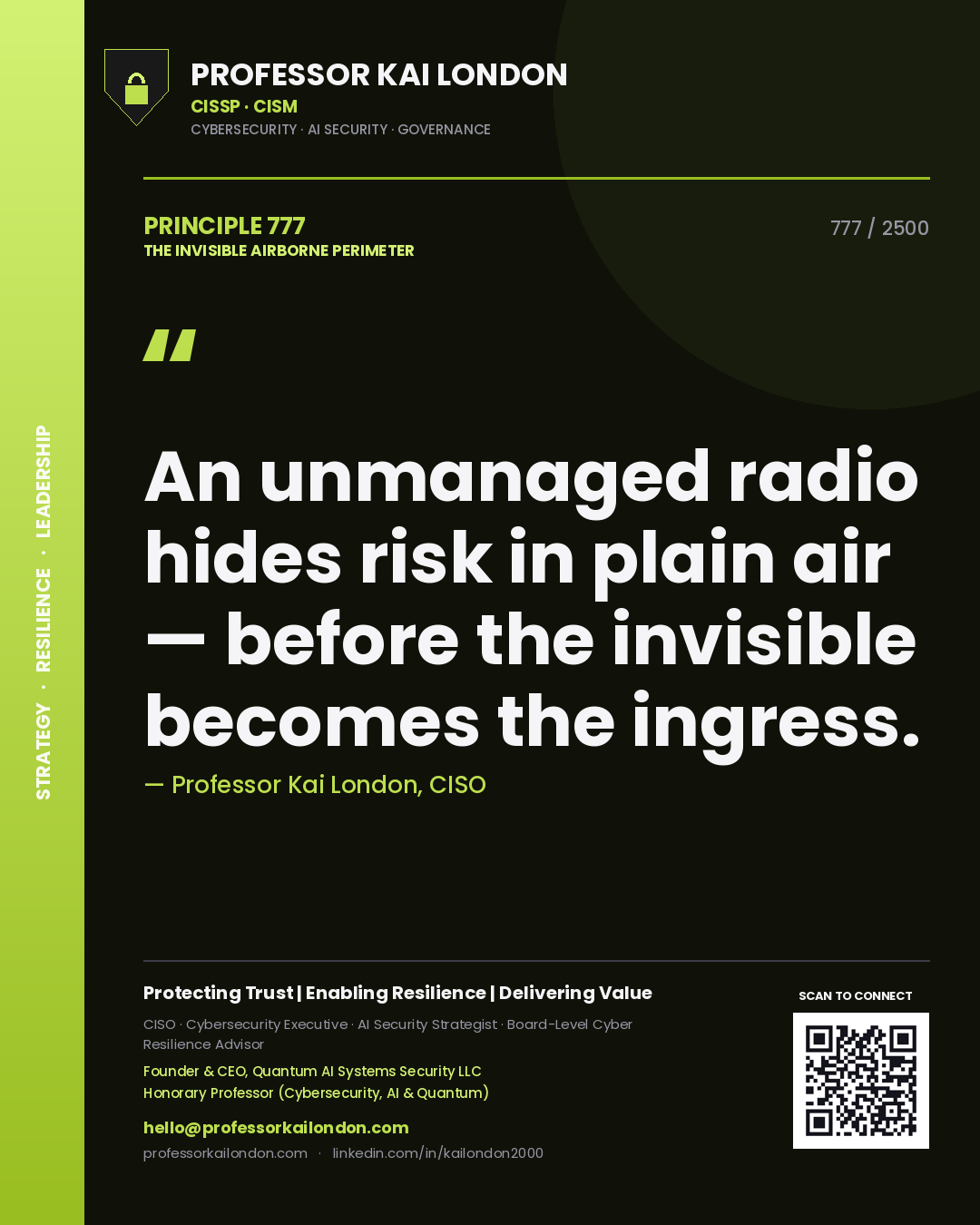 Professor Kai London principle 777: An unmanaged radio hides risk in plain air — before the invisible becomes the ingress.