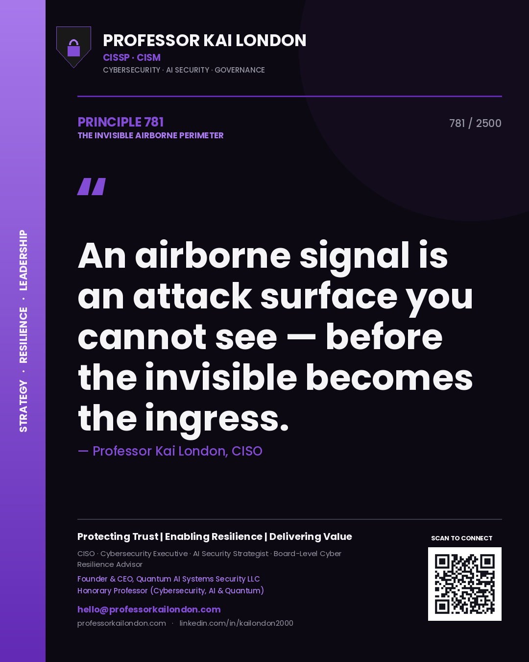 Professor Kai London principle 781: An airborne signal is an attack surface you cannot see — before the invisible becomes the ingress.