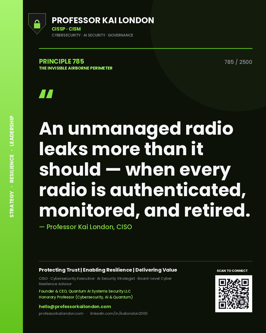 Professor Kai London principle 785: An unmanaged radio leaks more than it should — when every radio is authenticated, monitored, and retired.