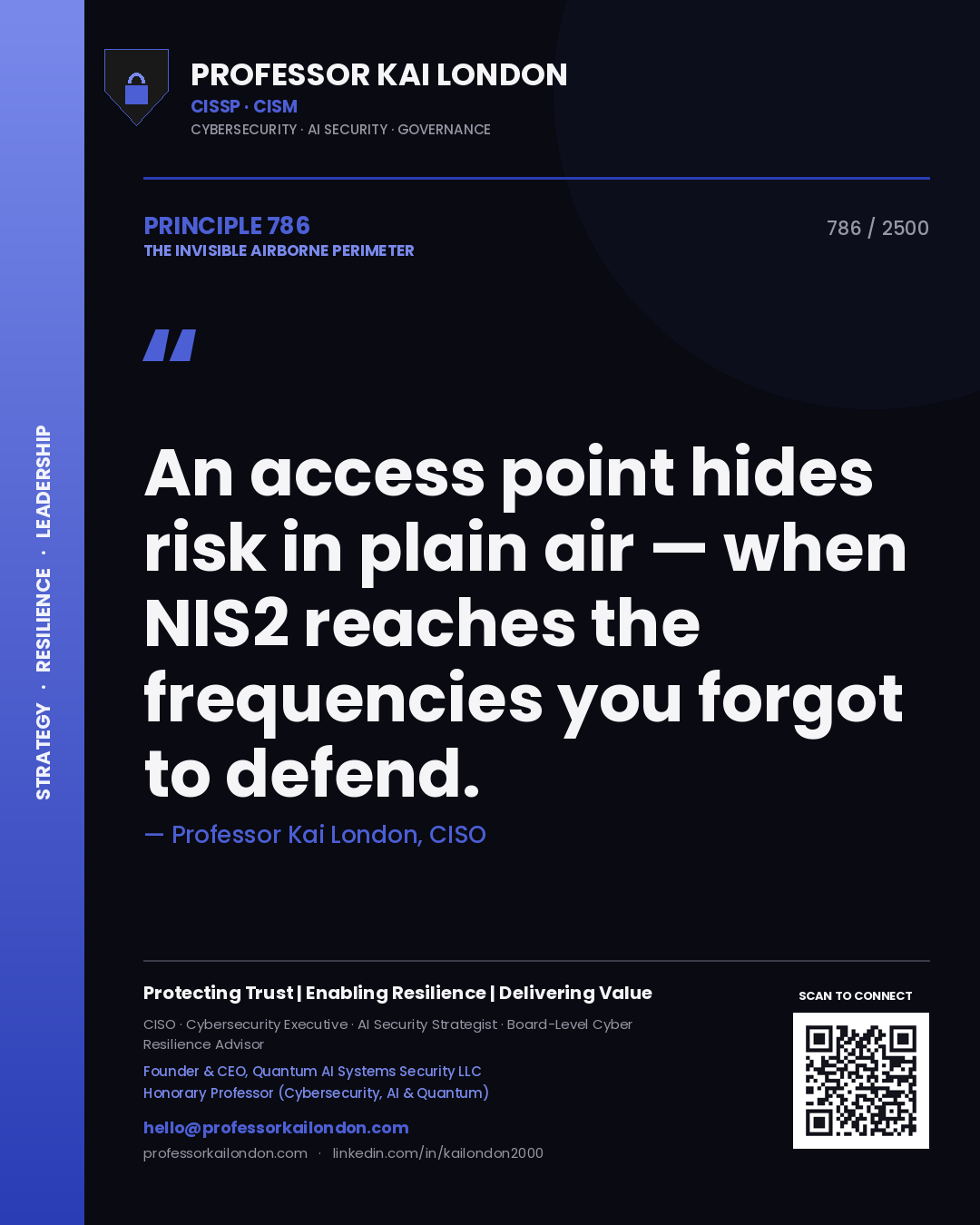 Professor Kai London principle 786: An access point hides risk in plain air — when NIS2 reaches the frequencies you forgot to defend.