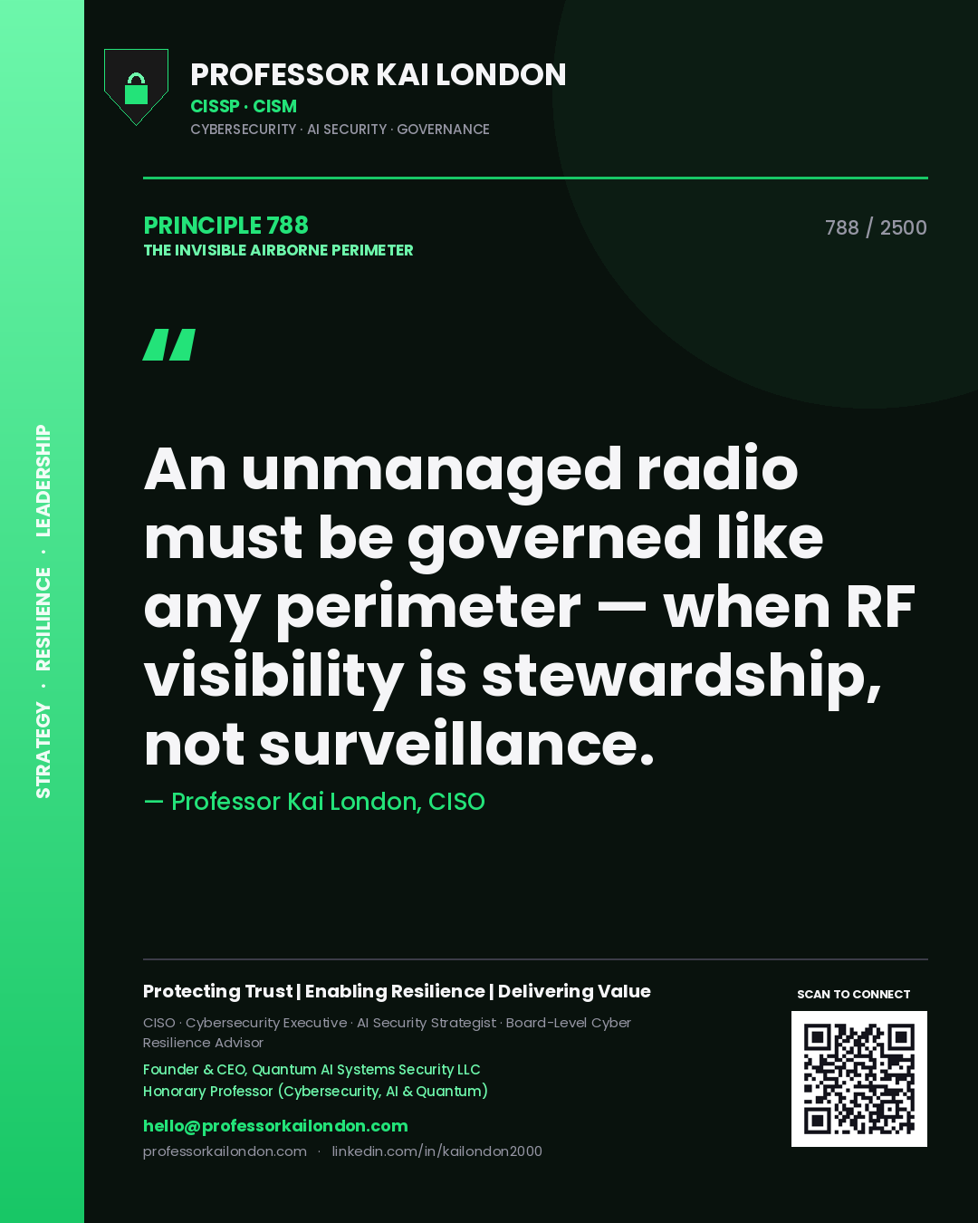 Professor Kai London principle 788: An unmanaged radio must be governed like any perimeter — when RF visibility is stewardship, not surveillance.