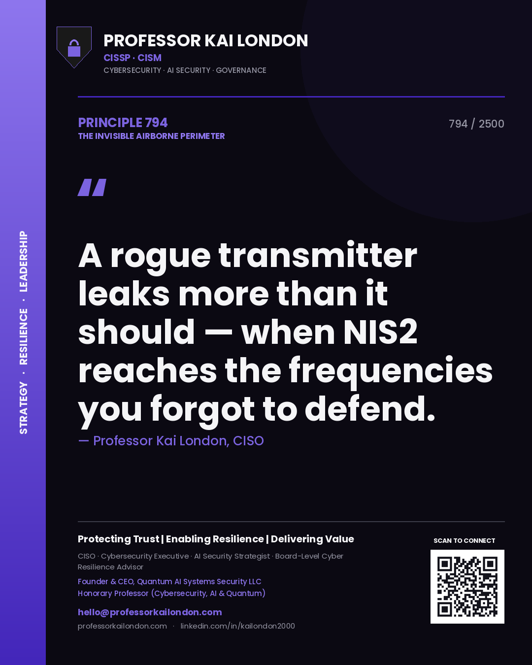 Professor Kai London principle 794: A rogue transmitter leaks more than it should — when NIS2 reaches the frequencies you forgot to defend.