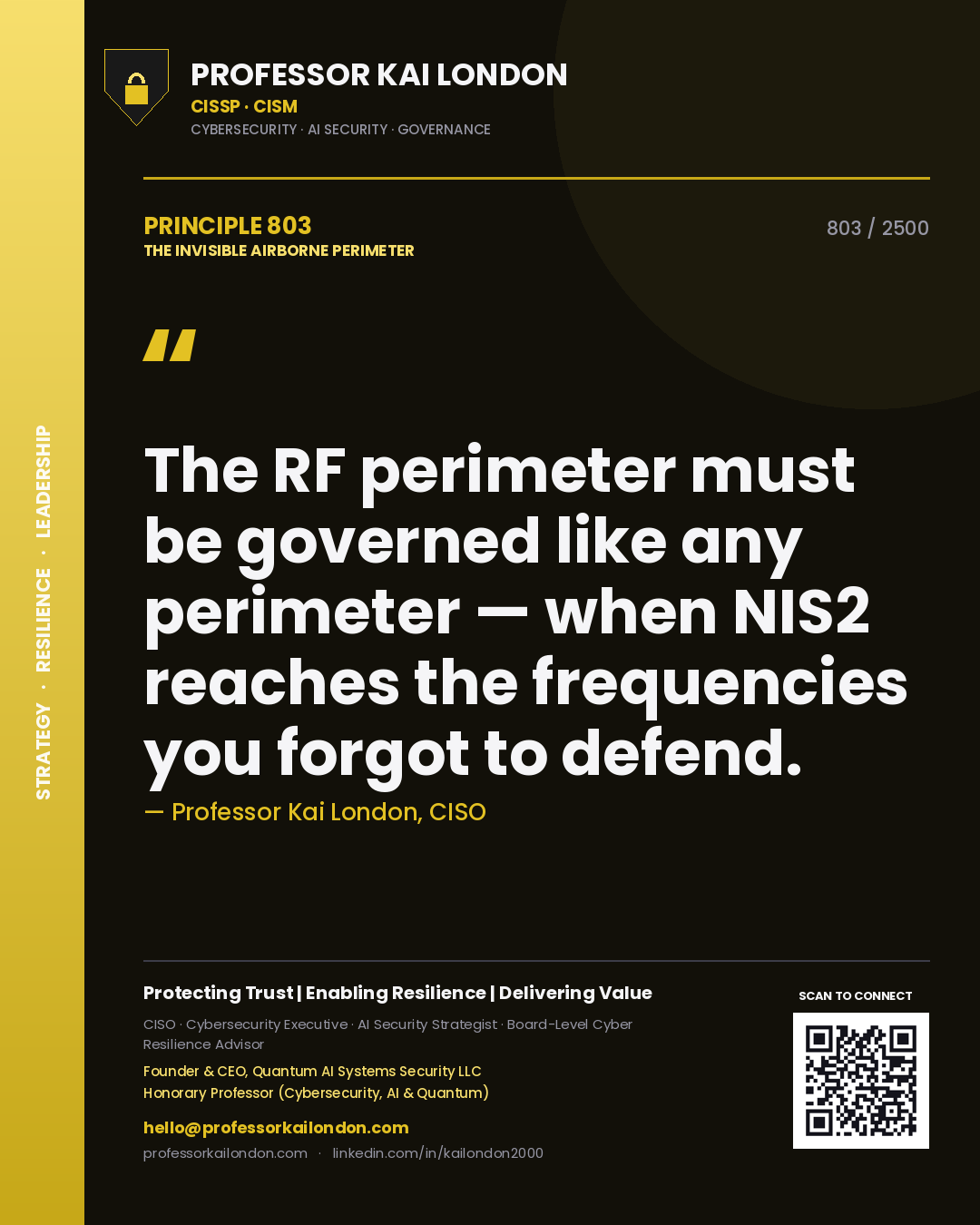Professor Kai London principle 803: The RF perimeter must be governed like any perimeter — when NIS2 reaches the frequencies you forgot to defend.
